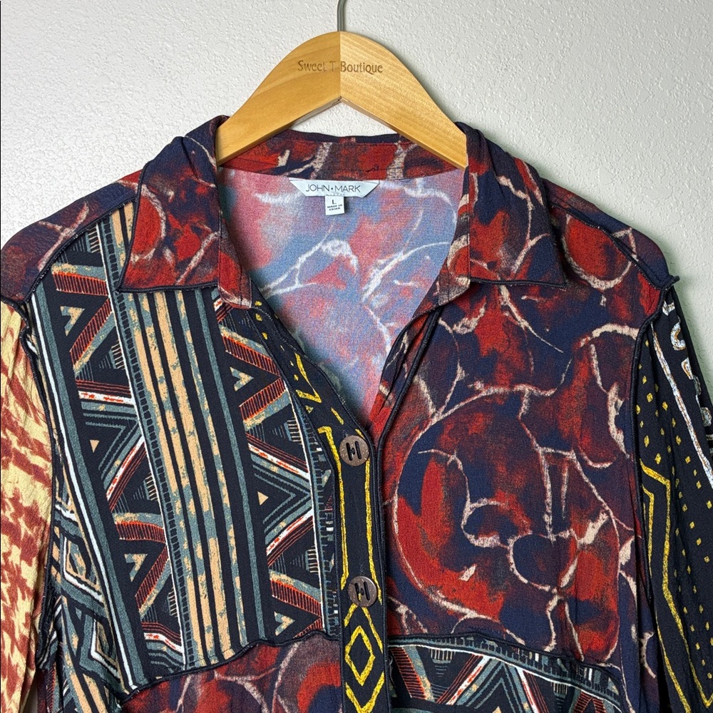 JOHN MARK Size Large Artsy Patchwork Exposed Seam… - image 2